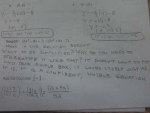 thewarpspeedromeo:I didn’t know how to do this problem on my math test. I figured this answer would 