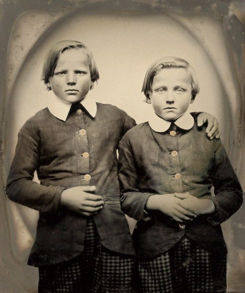 Two Brothers in chequered Pants - Sixth Plate Ambrotype taken in the United States - mid 1800s