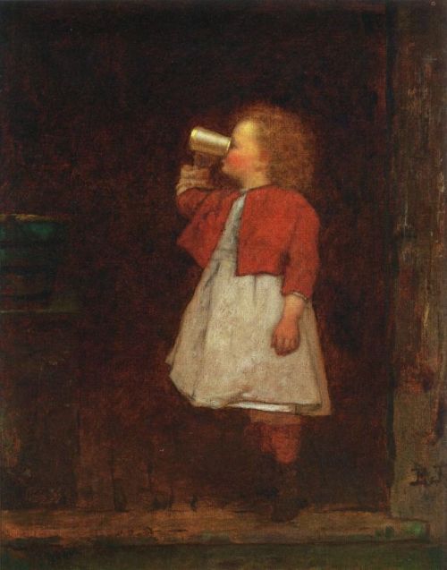 Little Girl with Red Jacket Drinking from Mug,   Eastman Johnson.  American (1824-1906)