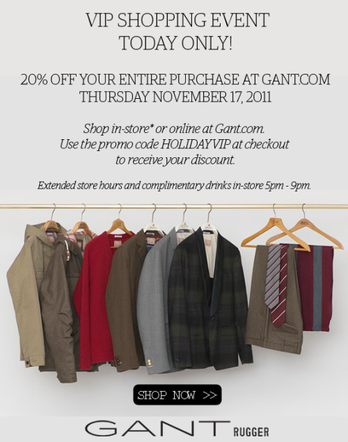 Gant sale: 20% off with code HOLIDAYVIP