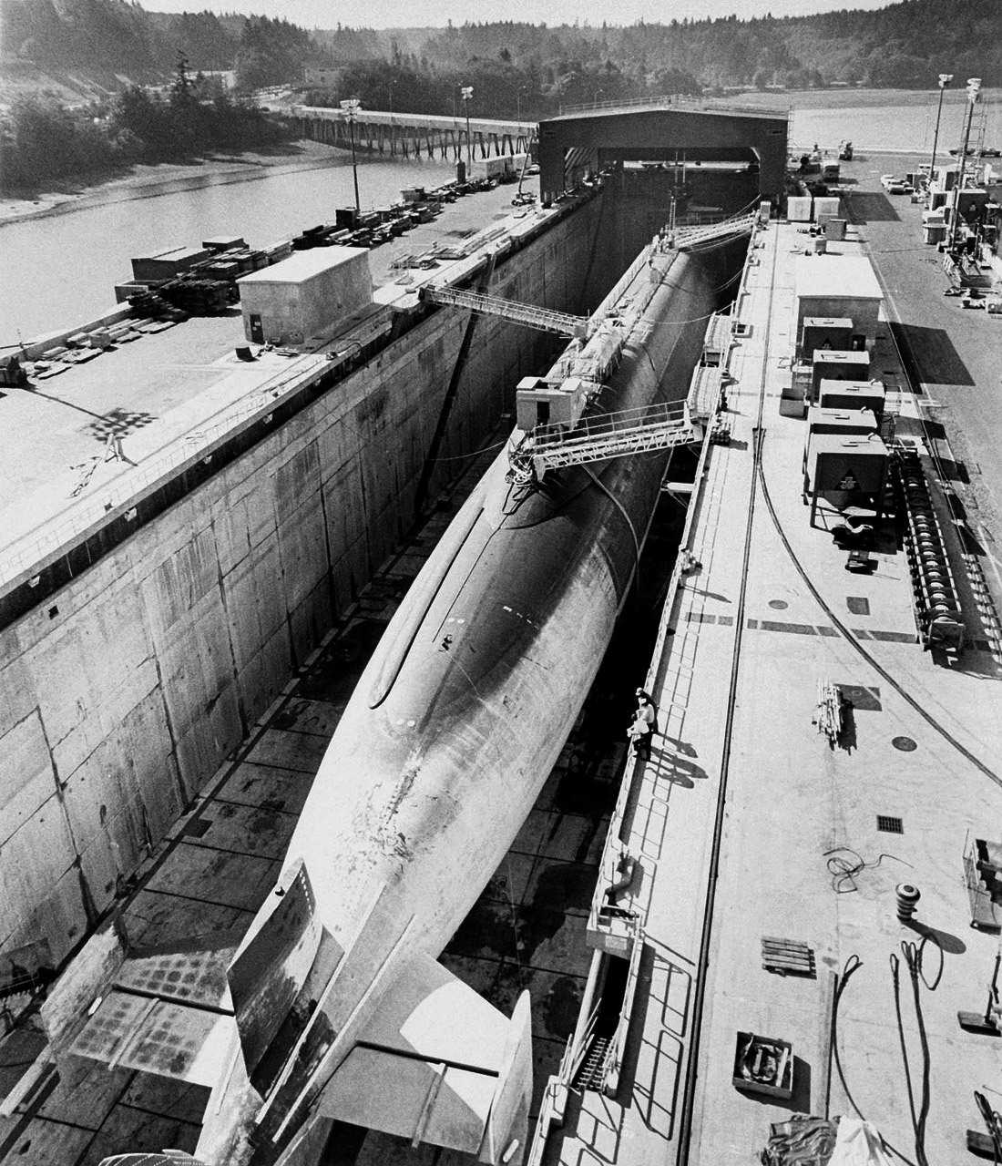 Trident Class USS Ohio photo by Randy Hayes for DOD, Bangor Drydocks 1983