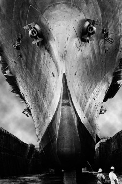 Fish Out Of Water USS Inchon in dry dock, photo by Montie Talbert, Portsmouth, Virginia, 1969