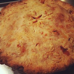 I just made cheese crusted apple pie. What dripped out of it tasted yummy. Can&rsquo;t wait for it to cool and try it tomorrow.  (Taken with instagram)