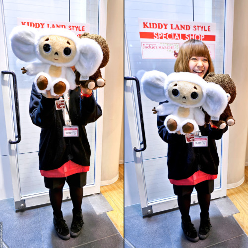 White Cheburashka x fun/kawaii Japanese Girl at this week&rsquo;s Kiddy Land Shibuya popup shop!