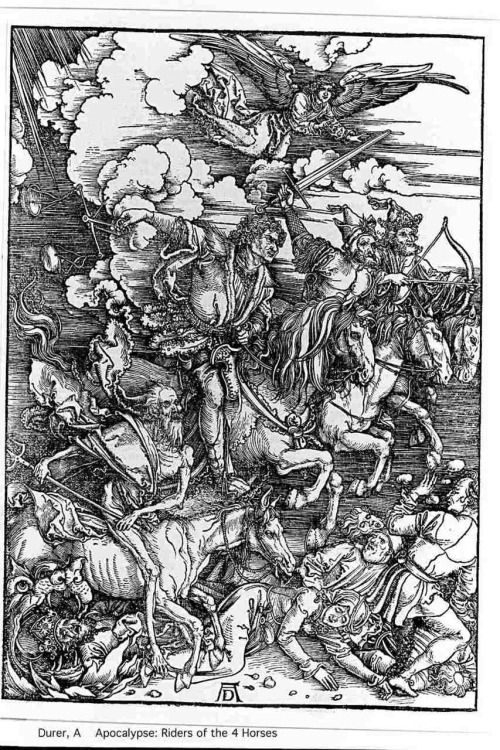 Albrecht Durer - The Four Horsemen of the Apocalypse, part of series of 15 woodcuts (c.1498) 