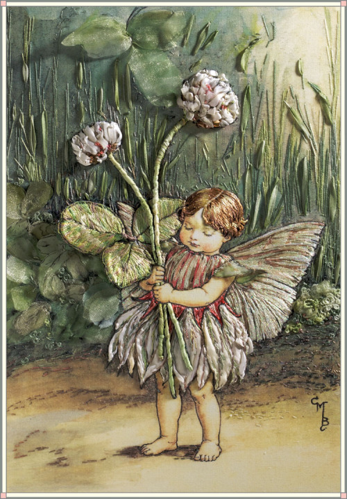 White Clover Fairy - Cicely Mary Barker (1925) Aus dem Buch: Flower Fairies in Ribbon Embroidery &am