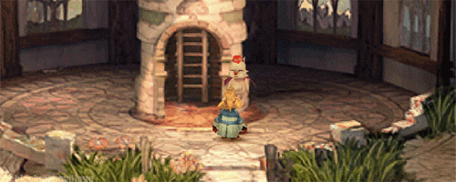 GIF from Final Fantasy 9. A moogle is saying let's save, kupo! while throwing a book on the ground