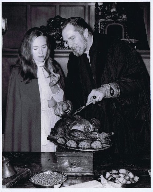 Vinnie carves a turkey in this behind the scenes still from Cry Of The Banshee (1970)