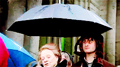 thattosser-harrypotter:  icoulduseinsouciantmaybe:  lacewing:  perksofbeingapotterfan:  #things that made me unreasonably emotional #HE’S HOLDING THE FUCKING UMBRELLA FOR HER  #when dan was maggies personal assistant for the day because he didn’t