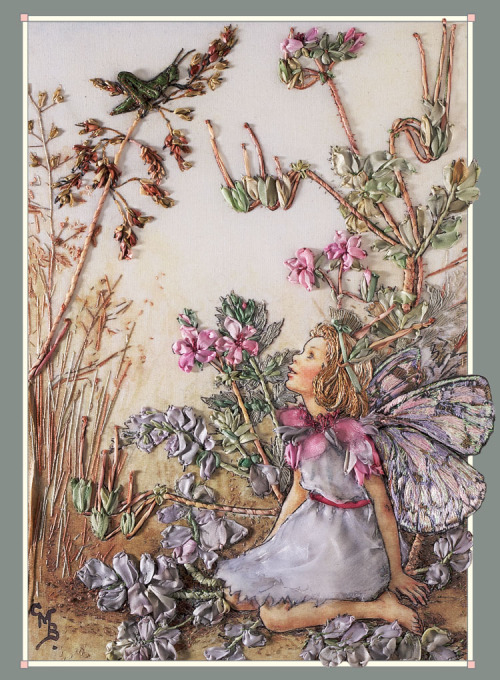 Storks-Bill Fairy - Cicely Mary Barker (1948) Aus dem Buch: Flower Fairies in Ribbon Embroidery &amp