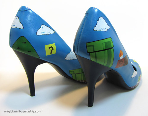 pacalin:   Custom Hand-Painted Super Mario Heels - by MagicBeanBuyer Shoes are a size US8 with a 3 1/2 inch heel. Available for 货 USD at Etsy. via: it8bit 