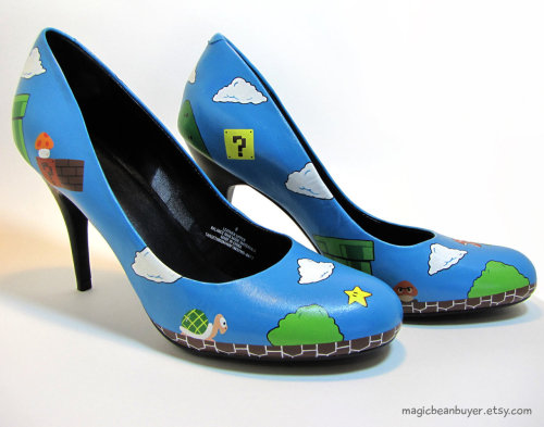 pacalin:   Custom Hand-Painted Super Mario Heels - by MagicBeanBuyer Shoes are a size US8 with a 3 1/2 inch heel. Available for 货 USD at Etsy. via: it8bit 