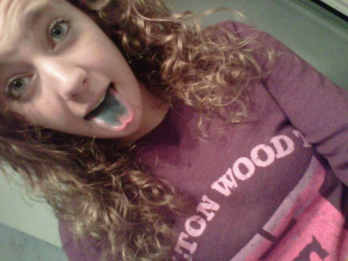 bleh.  blue slurpee tongue.  bye blonde hair.