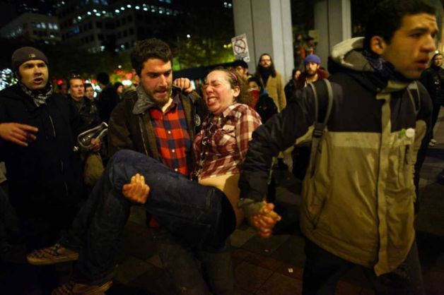 thatawkwardtumblr:
“ This Is Jennifer Fox, A Protester At Occupy Seattle, Who Was Pepper Sprayed And Kicked In The Stomach While Trying To Remove Herself From A Crowd Of Protesters And Police Officers. She Was Also Three Months Pregnant.
She Had A...