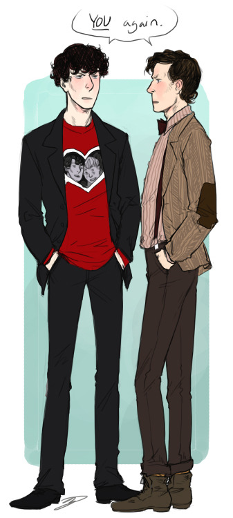 11 your face is a rectangle but okay a pretty cute rectangle  “it’s for a case, john” (no it isn’t) sfbenedictcumberbatch: could  you draw John and Sherlock dressed as Rory and Amy? Bonus points if the  Doctor is there too. victory