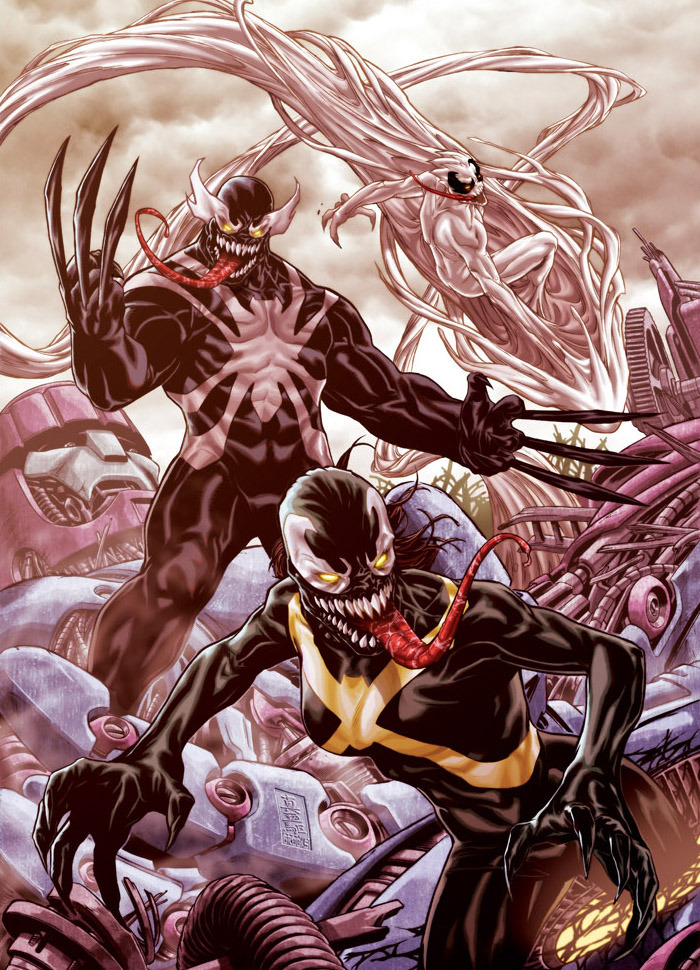 Three of the X-Men become infected with the Venom symbiote in Mark Brooks’ insane Wolverine & The X-Men #4 variant cover. Due out in January!
X-Men Venom Cover by Mark Brooks / diablo2003 (Twitter)