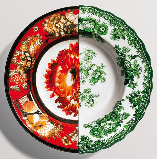 langst:  The Hybrid Collection from the Italian company Seletti is a series of plates, bowls, mugs and cups and saucers designed by CTRLZAK that show the juxtaposition of Eastern and Western porcelain in one piece. Each piece features two styles