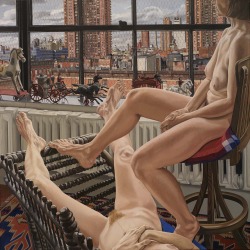 ambientclouds:  Two Models in a Window with Cast Iron Toys - Philip Pearlstein 