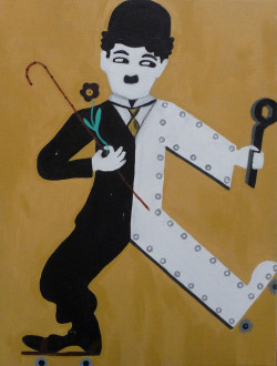 chaplinfortheages:     Chaplin painting by EnglishGirlAbroad on Flickr. The Tramp and Machinery come together. 