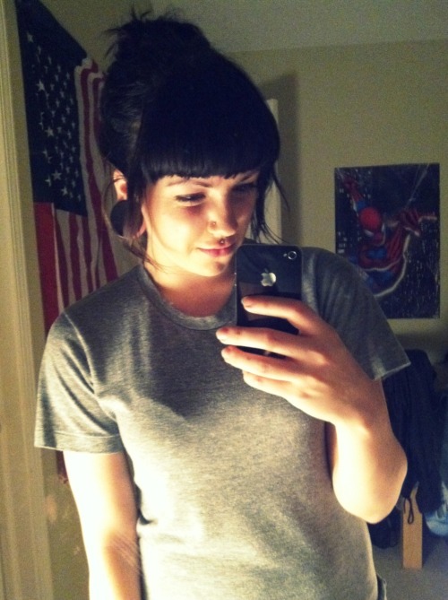 ohhellokelsey:  I just realized tonight that I can put my hair up in a high bun. I am in need of a shower. 