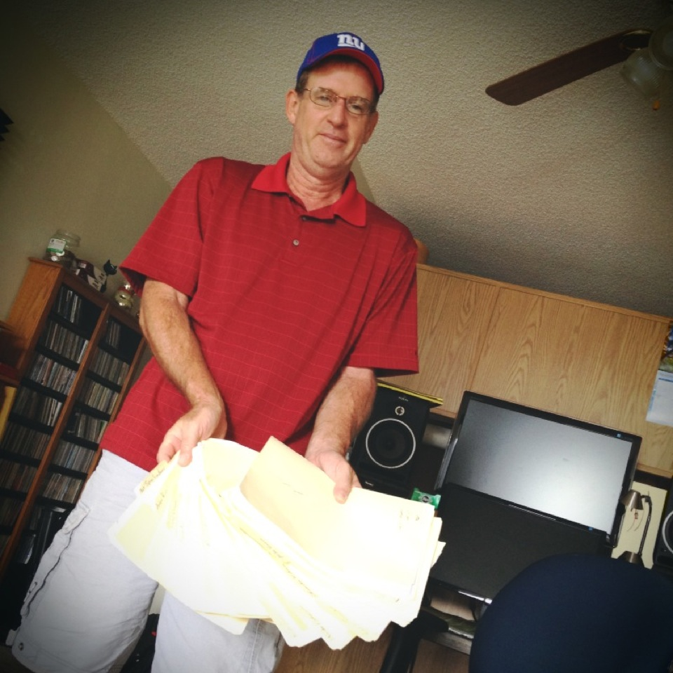 Shot of my producer Dave Tucciarone with his stack of current “projects”…each folder represents a different artist. If you look closely you can see my project in there somewhere. In constant high demand, Dave also produced a couple of recent...