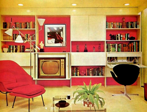 Porn  Red and white living room, 1960s  photos