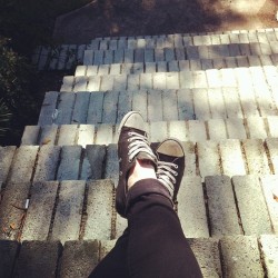 Stair sitting. Waiting to go eat lunch. 