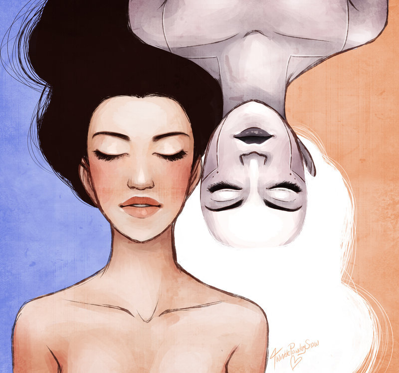 samaralex:  Yin Yang (Chell and GLaDOS) by twinklepowderysnow 