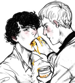 this seemed appropriate for thanksgiving i got kinda carried away trying to paint honey can you tell anononthewater: oh plz  draw them feeding each other (doesn&rsquo;t matter who whom), based on atlin  merrick&rsquo;s fic feeding sherlock.   therealjohnw