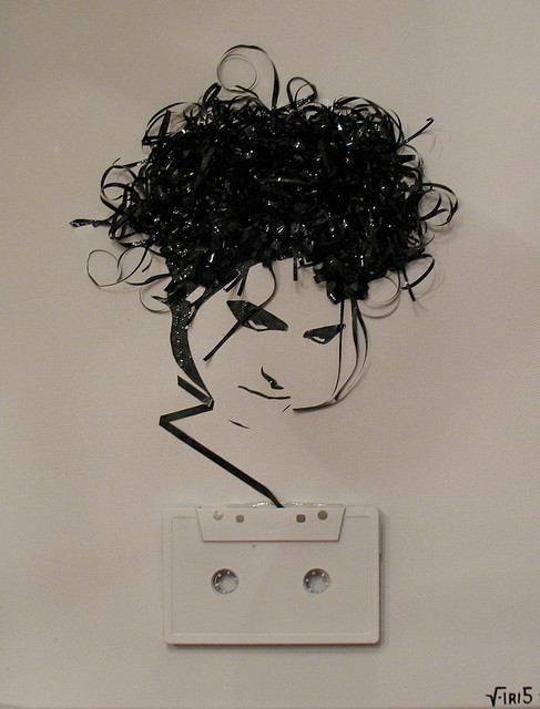 Artist Erika Simmons’ “Ghost in the Machine” series here. Old cassette tapes and illustr