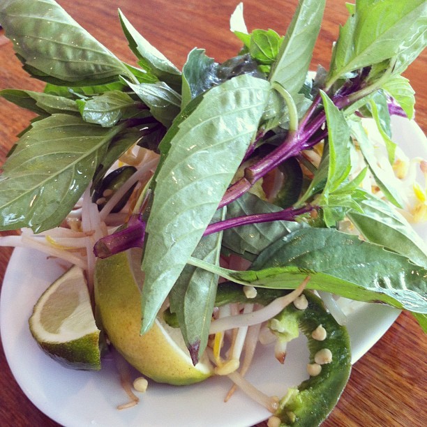 Vegetables to go with my Pho.  (Taken with Instagram at Pho Van)