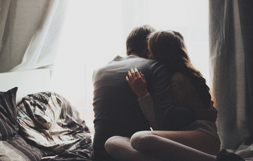 Black and white couple in rain