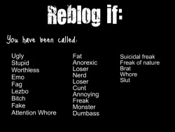 badger-in-a-sodastream:  plushestrumpest:  manicfool:  creepyponygirl:  servent-alearika:  itsalwayspandatime:  m3rmaids-island:  All but 5.   I think I’ve been called all of these before…./sigh  I have been called most of these.  I never be called
