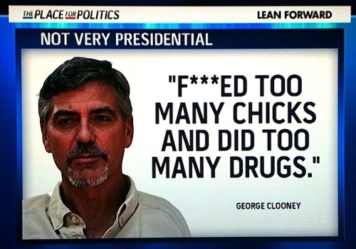brooklynmutt:  George Clooney’s response when asked why he will not seek political office. Classic. 