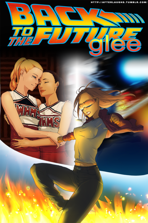 afterlaughs:  Back To the Future - Glee yes, that girl is supposed to be Sugar.Those two in Cheerios uniform are supposed to be Brittany and Santana. On the right.. that confused blur is the Delorean.  THE FUCK AM I DRAWING?! 