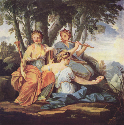 peril:The Muses Clio, Euterpe, and Thalia (1640-1645), Oil on panel | artwork by Eustache Le Sueur