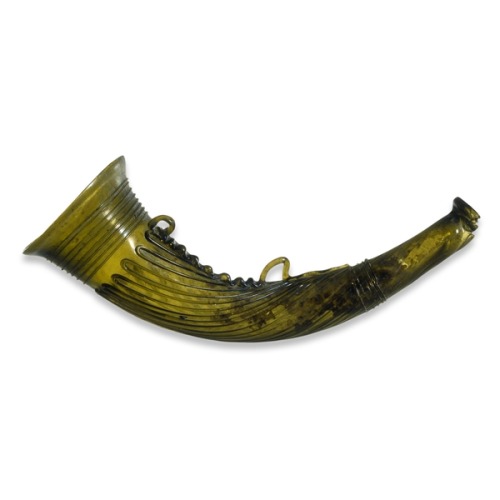 A Frankish glass drinking horn from the 5th century. This kind of drinking horn, made in imitation o