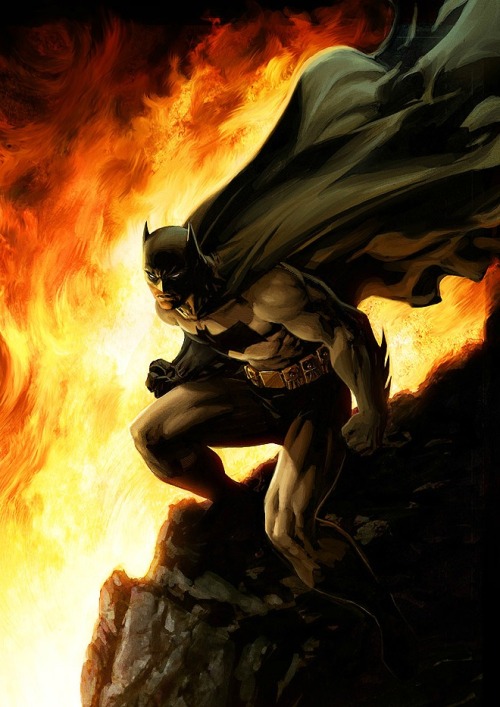 hayleyquinnn:Just look at Batman… Lookin’ like a total badass in this explosive fan art.Inferno, by 