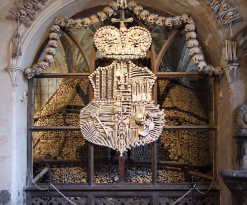 megandear:   Outside of Prague, in the Czech Republic, is a small Roman Catholic  Church that looks normal on the outside but holds 40,000 to 70,000  skeletons on the inside. Officially called the Sedlec Ossuary, it is  often just referred to as Bone