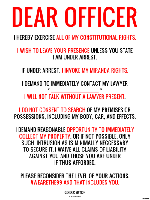 collaterlysisters: corporationsarepeople: theriverwanders: #OWS #99 #Occupy owsposters: Dear Officer