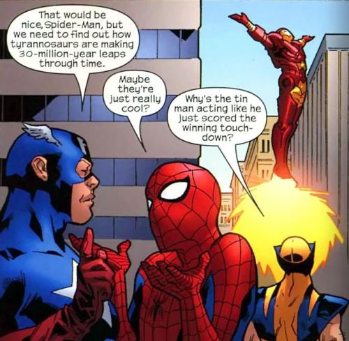 ssvaliant:littlepunkryo:Tony what are you doing back there“No, Peter, you can’t have a pet t-rex. Yo