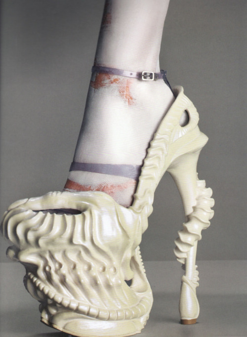 foudre: Resin shoe painted iridescent white, by Alexander McQueen from Plato’s Atlantis,