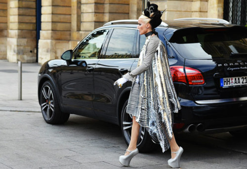 Daphne Guinness in heelless Natacha Marro shoes at  Paris Couture Week 2011