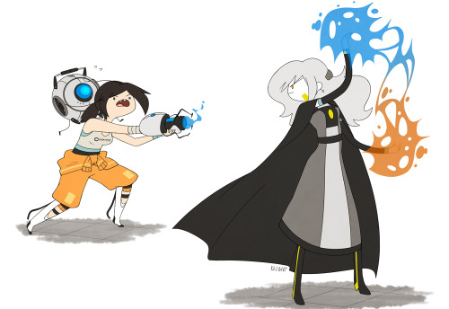 not-quite-normal:thepianofairy:I’ve always wanted to draw this crossover.Aperture Time GLaDOS has th