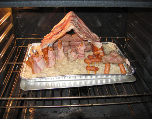 Nativity set made of bacon, sausage, sauerkraut.
Via WhyIsMarko.com, which has 26 other holy creations.