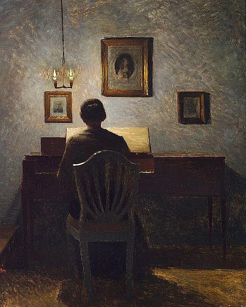 Interior with a Lady at Her Spinet, Evening Light,1904, Peter Ilstedt. Danish (1861-1933)