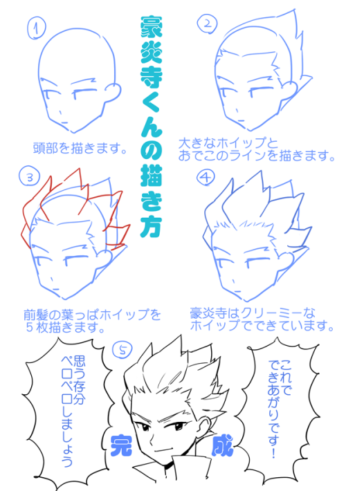 How to draw Gouenji. This is ADORABLE. (And useful, too, if you can’t get his hair just right!