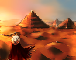 dancingphantom:  taemanaku:  I felt like drawing a background. And somehow, TKB completed it. :)  This is so gorgeous ;u; I really love the warm colors and I like the breezy, wispy feeling of the desert C:  