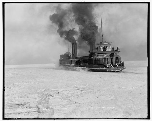 Crossing the Detroit River in Winter on Steamboat Lansdowne of Windsorca. 1905via Detroit Publishing