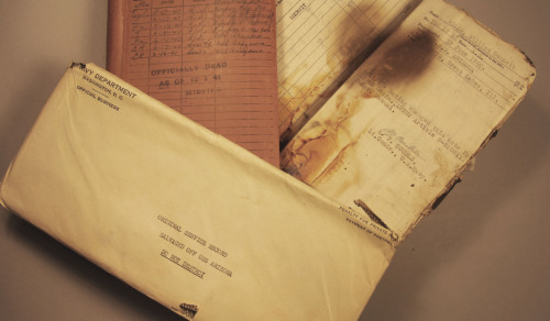 preservearchives:
“ Preserving Pearl Harbor Documents
Service jacket and salvaged service record, with Navy envelope, of William Wells. Wells enlisted at Kansas City, Mo. on Jan. 1, 1940, and died Dec. 7, 1941, at Pearl Harbor after achieving the...